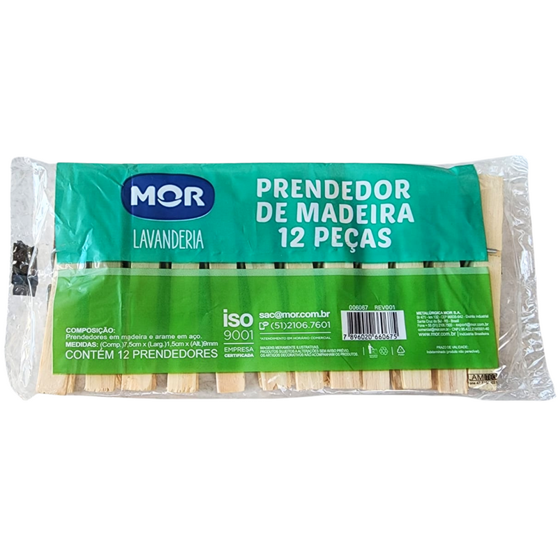 PRENDEDOR DE MADEIRA 12 PEÇAS MOR